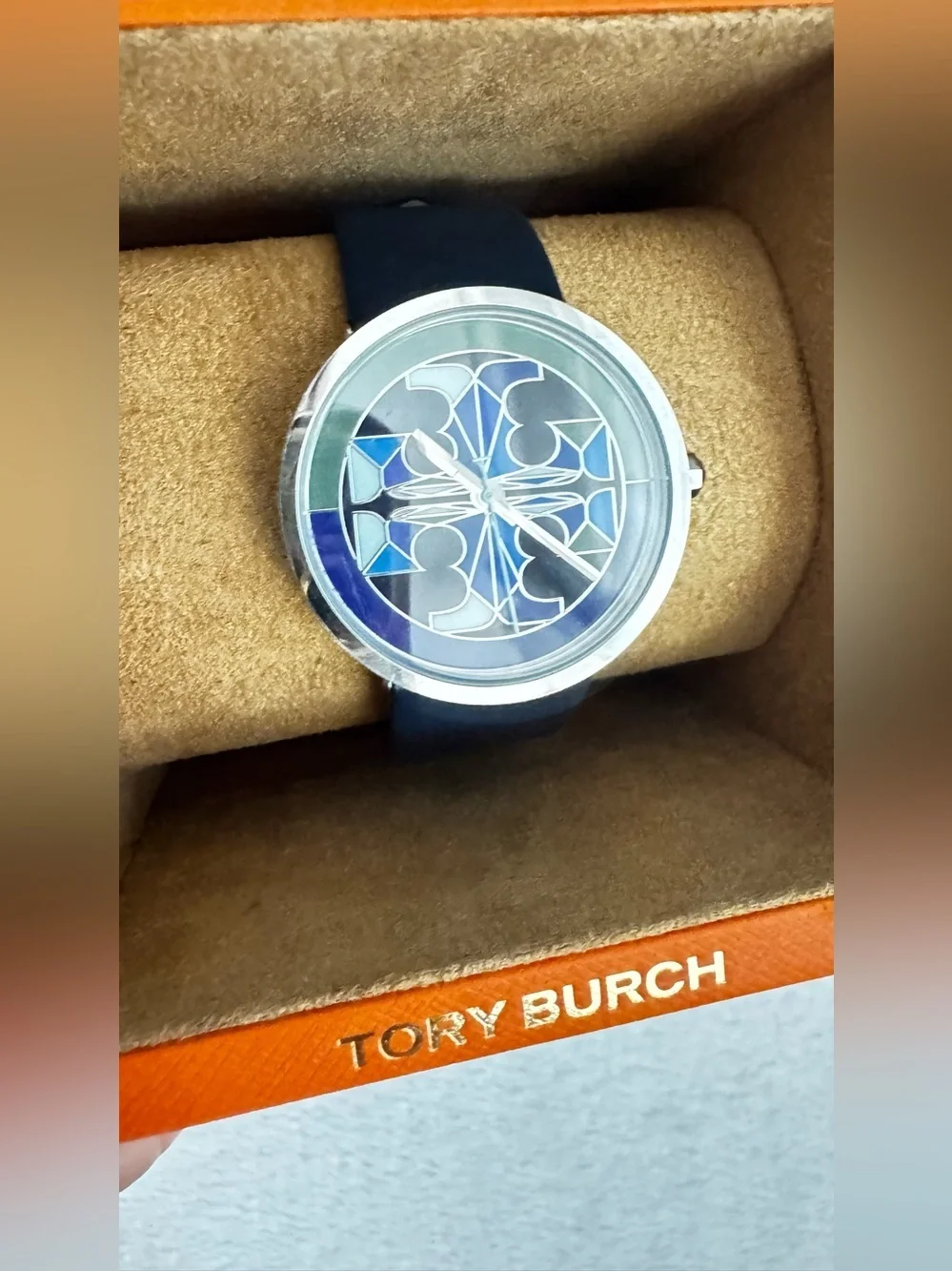 Tory Burch Reva Blue Geometric Dial Watch with Navy Strap